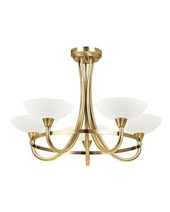 Endon Lighting - Cagney - CAGNEY-5AB - Antique Brass White Glass 5 Light Flush Ceiling Light