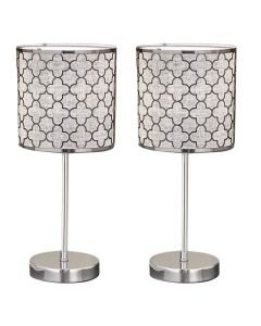Set of 2 Lazar - Laser Cut Out Lamps with Grey Fabric Diffusers