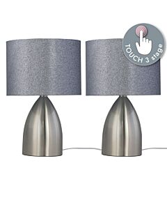 Set of 2 Valentina - Brushed Chrome Touch Lamps with Silver Glitter Shades