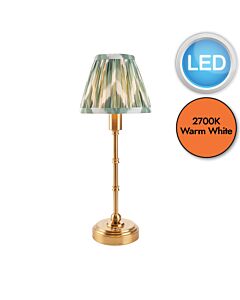 Endon Lighting - Burley Rechargeable & Zigzag 16cm - 114805 - LED Aged Brass Green Touch Table Lamp With Shade