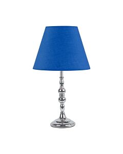 Chrome Table Lamp with Decorative Stem and Royal Blue Shade