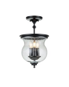 Feiss Lighting - Pickering Lane - FE-PICKERING-LANE-SF-BLK - Black Clear Seeded Glass 3 Light Flush Ceiling Light