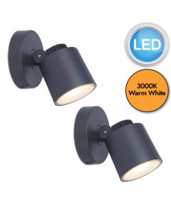 Set of 2 Explorer - LED Dark Grey Clear IP54 Outdoor Wall Spotlights