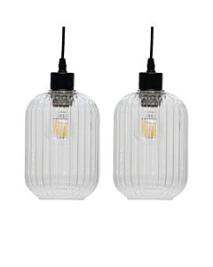 Set of 2 Batley - Clear Ribbed Glass Easy Fit Pendant Shades