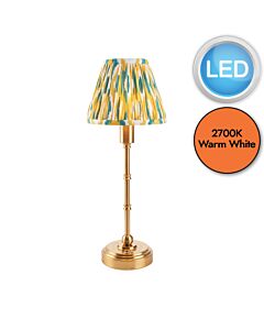 Endon Lighting - Burley Rechargeable & Ikat 16cm - 114809 - LED Aged Brass Yellow Jade Touch Table Lamp With Shade