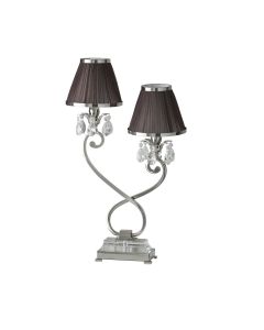 Interiors 1900 - Oksana - 63527 - Nickel Clear Crystal Glass Chocolate Pleated 2 Light Table Lamp With Shade