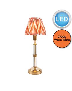 Endon Lighting - Morton Rechargeable & Zigzag 16cm - 114844 - LED Aged Brass Orange Touch Table Lamp With Shade