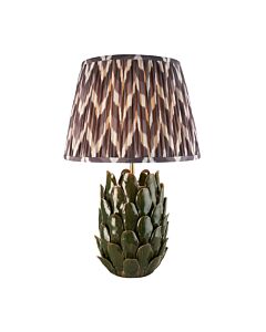 Endon Lighting - Layered Leaf & Zigzag 35cm - 116442 - Olive Green Aged Brass Grey Ceramic Table Lamp With Shade