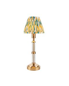 Endon Lighting - Morton Rechargeable & Ikat 16cm - 114847 - LED Aged Brass Yellow Jade Touch Table Lamp With Shade