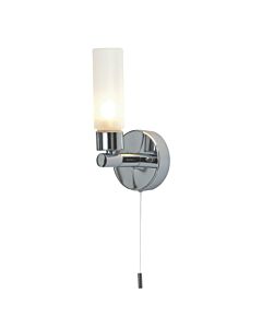 Polished Chrome IP44 Bathroom Tube Wall Light With Pull Cord Switch