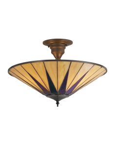 Interiors 1900 - Dark Star - 64043 - Dark Bronze Tiffany Glass 3 Light Flush Ceiling Light