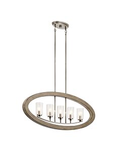 Kichler Lighting - Grand Bank - KL-GRAND-BANK5 - Distressed Grey Clear Seeded Glass 5 Light Bar Ceiling Pendant Light