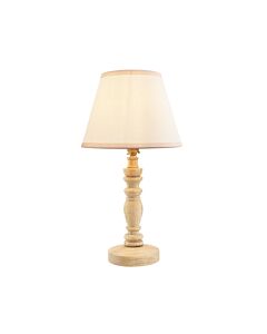 Endon Lighting - Bibury & Ivy 20cm - 114296 - Ash Wood Aged Brass Vintage White Table Lamp With Shade