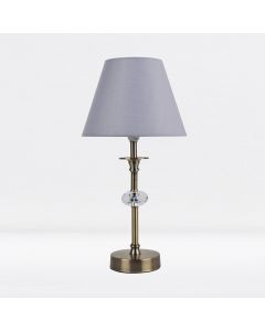 Antique Brass Plated Stacked Bedside Table Light Faceted Detail Grey Fabric Shade