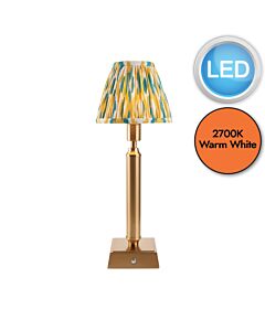 Endon Lighting - Trobridge Rechargeable & Ikat 16cm - 114868 - LED Aged Brass Yellow Jade Touch Table Lamp With Shade