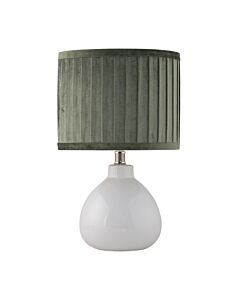 Tuscan - White Ceramic Lamp with Green Pleated Velvet Shade