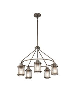 Kichler Lighting - Ashland Bay - KL-ASHLANDBAY-5P-BU - Burnished Bronze Clear Seeded Glass 5 Light IP44 Outdoor Ceiling Pendant Light