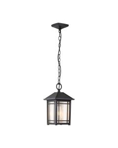 Quoizel Lighting - Cedar Point - QZ-CEDAR-POINT8-M-BK - Black Clear Seeded Glass IP44 Outdoor Ceiling Pendant Light