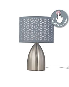 Valentina - Brushed Chrome Touch Lamp with Grey Cut Out Shade