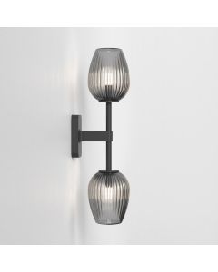 Astro Lighting - Tacoma Twin 1429005 & 5036008 - IP44 Matt Black Wall Light with Smoked Ribbed Tulip Glass Shades