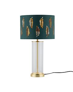 Aura - Satin Brass Table Lamp with Green Fern Cut Out Silver Shade