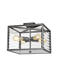 Elstead Lighting - Louvre - LOUVRE-4F - Gunmetal Clear Glass 4 Light Flush Ceiling Light