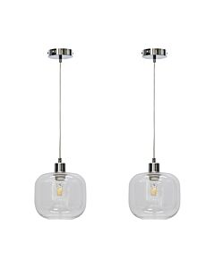 Set of 2 Bletch - Clear Glass with Chrome Pendant Fittings