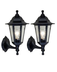 Set of 2 Coastal - Black Clear Glass IP44 Outdoor Wall Lights