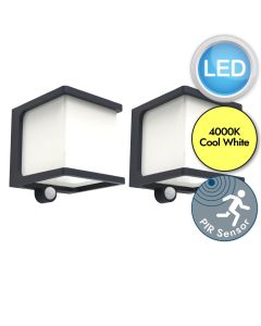 Set of 2 Doblo - 8W LED Dark Grey Opal IP54 Solar Outdoor Sensor Wall Lights