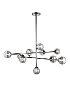 Mars - Black Chrome Smoked Glass 10 Light Ceiling Pendant Light