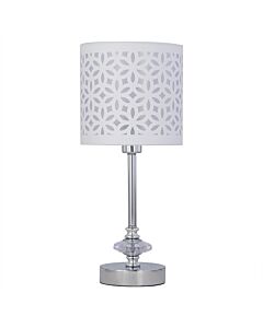 Chrome Jewelled Table Lamp with White Cut Out Shade