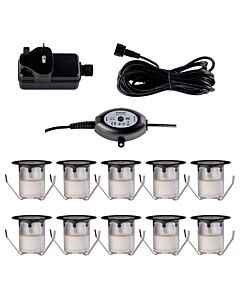 Set of 10 - 30mm Black IP67 Cool White LED Plinth Decking Kit with Dusk til Dawn Photocell Sensor