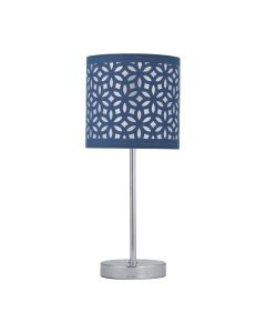 Chrome Stick Table Lamp with Navy Blue Laser Cut Shade