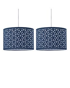 Set of 2 Navy Blue Laser Cut 33cm Pendant Lightshades