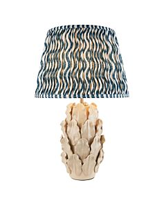 Endon Lighting - Layered Leaf & Ripple 35cm - 116454 - Cream Crackle Aged Brass Blue Ceramic Table Lamp With Shade