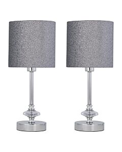 Set of 2 Chrome Jewelled Table Lamp with Silver Glitter Shades