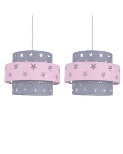 Pair of Pink and Grey Star Two Tier Light Shades