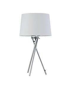 Tripod - Chrome Lamp with White & Silver Fabric Shade