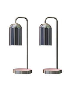 Set of 2 Victoria - Satin Nickel Touch Lamps with Smoke Glass Shades