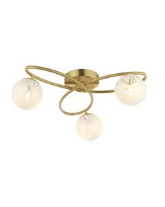 Endon Lighting - Quay - 97231 - Satin Brass White Glass 3 Light Flush Ceiling Light