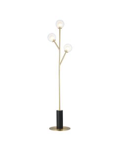 Myra - Satin Brass Clear Frosted Glass 3 Light Floor Lamp