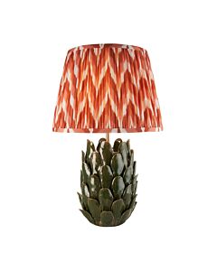 Endon Lighting - Layered Leaf & Zigzag 35cm - 116449 - Olive Green Aged Brass Orange Ceramic Table Lamp With Shade