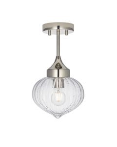 Endon Lighting - Addington - 96169 - Nickel Clear Ribbed Glass Flush Ceiling Light