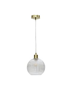 Betchley - Clear Ribbed Glass Globe with Satin Brass Pendant Fitting