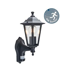 Eversham - Black Six Sided Lantern Motion Sensor Outdoor Light