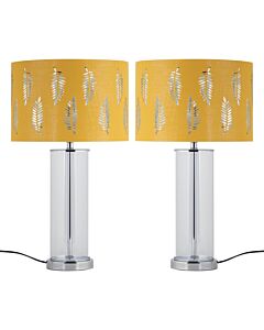 Set of 2 Aura - Chrome Table Lamps with Ochre Fern Cut Out Shades