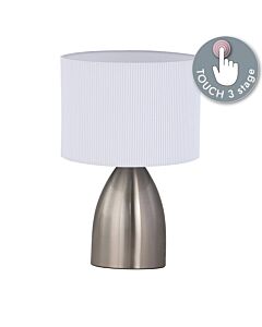 Valentina - Brushed Chrome Touch Lamp with White Pleated Shade