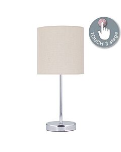 Chrome Touch Operated Table Lamp with Natural Linen Shade