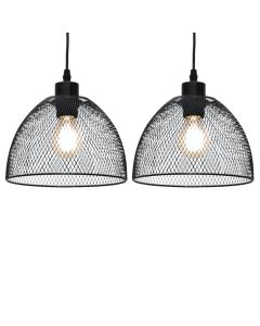 Set of 2 Cassidy - Medium Black Mesh Easy Fit Metal Pendant Shades