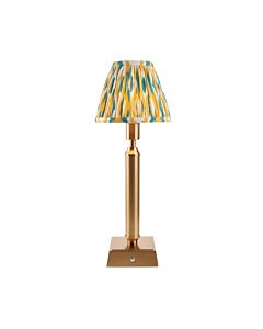 Endon Lighting - Trobridge Rechargeable & Ikat 16cm - 114868 - LED Aged Brass Yellow Jade Touch Table Lamp With Shade